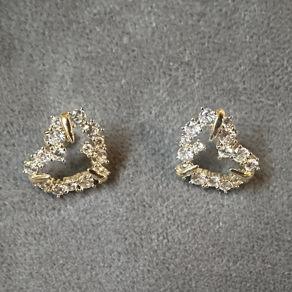 Elegant Plated Gold and Silver Heart Earrings - Picture 3 of 5